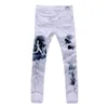 Whole- New arrival fashion printed top quality mens skinny jeans casual white biker denim straight pants size 28-40 JPK35334E