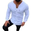 Men's Casual Shirts Solid Color Fashion Shirt Long Sleeve Blouses Men Clothing Summer Top Pullovers Collarless White Bandage 2053