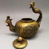 Dekoracyjne figurki stare brązowe chińskie miedziane ręcznie robione smok i Phoenix Teapot Antique Crafts Sculpture