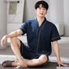 Женская одежда для сна L-4xl Plus Summent Summer Cotton Man Pajamas Мужчины японская пижама с коротким рукавом. Случайный костюм для ночной одежды Baju Tidur Lelaki Set L230918