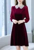 Vestidos casuais vestido de tamanho grande para mulheres outono 2023 manga comprida colarinho fino temperamento midi veludo femael vestido z2439