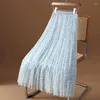 Rokken Koreaanse lange mesh rok zomer geplooide elegante vintage dames elastische chiffon bloemen Boho Midi A-LINE print