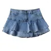 Kjolar blu retro denim shorts kvinnor sommar streetwear damer korta jeans avslappnad alla matchar elastisk bollklänning saia kvinna