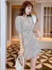 Grundläggande avslappnade klänningar 2023 Summer Casual Sweet Dresses For Women Leopard Print Shirring Sleeve Mini Dress Female Holiday Street Vestido Mujer Clothes L230918