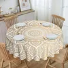 Table Cloth Round Waterproof Mandala Gold Cover Boho Floral Pattern Tablecloth For Picnic 60 Inches