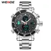 WEIDE Mens Quartz Digital Sports Auto Date Back Light Alarm Repeater Multiple Time Zones Stainless Steel Band Clock Wrist Watch2054