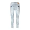 Lichtblauwe Pb paarse skinny jeans gescheurde motorjeans heren groot formaat 38 vervaagd gewassen