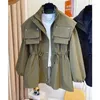 Women's Trench Coats Long Coat Woman 2023 Early Spring And Autumn Design Relaxed Casual Drawstring Waist Slimming Tooling Outcoat Female