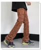 Męskie dżinsy mężczyźni proste dżinsy Patchwork Browntrousers Fashion Vintage postrzępione dżinsowe spodnie Mężczyźni swobodne spodnie podarte dna dżinsy 230918