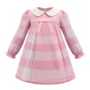 Christening dresses Luxury Girls Long Sleeve Plaid Dress Autumn Style Turndown Striped Cotton kids for girls 230918