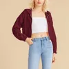 Felpe con cappuccio da donna con cappuccio e zip con cappuccio Crop Top per ragazze adolescenti Felpe corte in velluto a coste tinta unita Autunno Kpop Cappotto sottile coreano