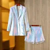 Calças de duas peças femininas primavera/verão 2023 rosa lantejoulas legal bling blazer shorts moda conjunto 2pk