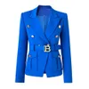 Nouveau femmes Blazers manteaux tête de Lion boutons dorés veste de costume à double boutonnage avec ceintures femme mince affaires Blazer formel Club tenue de fête