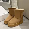 Women Boots Black Gray khaki سميكة سوليد منتصف الجولة الدافئة مصمم حذاء الثلج الدافئ