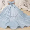 Girl Dresses Off Shoulder Long Flower Elegant Bow Princess Satin Ball Gown For Kids Birthday Party First Communion Dress