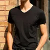 Herren T-Shirts T-Shirt Kurzarm Männlich Trackless V-Ausschnitt Slim Sommer Reine Farben Kleidung