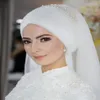 Белая мусульманская фата 2019, жемчуг из бисера, тюль, свадебный хиджаб для невест Саудовской Аравии, свадебная фата на заказ длиной до кончиков пальцев265l