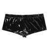 Men Faux Leather Sexy Lingerie Underpants Bulge Pouch Penis Hole Boxer Shorts Low Waist Panties Gay Erotic Latex Underwear238R