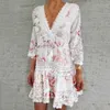 Women Summer Lace Embroidery Mini Dresses Elegant Vneck Princess Dress Casual Printing Loose Pattern Party