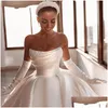 Baljurk Jurken Elegant Baljurk Jurk 2023 Strapless Parels Moderne Bruids Sweep Trein Satijn Arabisch Dubai Grote Strik Vestido De Novia D Dh1Ei