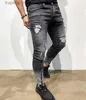 Men's Jeans Mens Stylish Ripped Skinny Slim Jeans Fashion Designer Washed Zipper Panelled Biker Straight Frayed Stretch Denim Pants Streetwear Trousers L230918