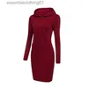 Vestidos casuales básicos Mujeres sudadera vestido con capucha de manga larga suelta casual más tamaño cálido damas bolsillo femenino midi 2021 nueva primavera ropa de invierno l230918