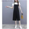 Kvinnor Jumpsuits Rompers Korean Ladies Jumpsuit Set Suspenders Pants Plus Size Women Fashion Long Wide Leg Overalls Casual Jumpsuit PASSUITS KORT SLEEVE TOP L2309