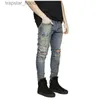 Mäns jeans herr mode strech rippade cyklist jeans skinny orolig distribuerade hiphop streetwear blå byxor jeans 2020 l2309119