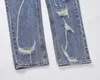 High Street Fashion Brand Washed Old Blue Burnt Hole Slim Fit Small Foot Straight Leg Jeans5d1l