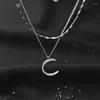 Pendanthalsband Louleur Real 925 Sterling Silver Moon Halsband Elegant dubbelskikt Guldkedja för kvinnor Fashion Luxury Fine Jewellery