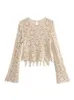 Work Dresses ZADATA Autumn Women's Hollow Fashion Trumpet Sleeve Long-sleeved Top Crochet Tassel Knitted Skirt