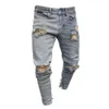 Мужские джинсы, облегающие брюки-карандаш с большими дырками, новый стиль, высокоэластичные летние уличные брюки в стиле хип-хоп, городские ветровые повседневные брюки291g