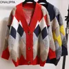 Damessweaters Onalippa Slouchy stijl contrasterend geruit gebreid vest V-hals enkele rij knopen halflange vesten Koreaanse all-match trui 230918