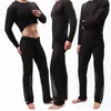 Perspective des hommes HomeWear costume maille pure manches longues pyjamas ensemble col rond hauts pantalons vêtements de nuit amples grande taille noir Whi209J