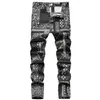 Men's Jeans Men Paisley Bandanna Printed Fashion 3D Digital Painted Stretch Denim Pants Slim Straight Black Trousers259q