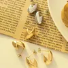 Boucles d'oreilles à clous en acier inoxydable pour femmes, bijoux simples, sans ternissement, plaqué or, ovale, ouvert, géométrique, à la mode, 2023