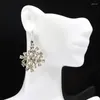 Boucles d'oreilles pendantes 44x18mm magnifique forme de flocon de neige topaze fumée tourmaline rose blanc CZ pour dames usage quotidien argent