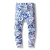 Men's Jeans Men's Fashion 3D Pattern Slim Skinny Printed Jeans Blue White Stretch Denim Pants Teenagers Flowers Jeans 230918