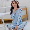 Women's Sleepwear Ready Stock Women Long Sleeved Shirt Pant Suit Rabbit Pajamas Set Pyjamas Set Nigtwear Girls Sleepwear Baju tidur L230918