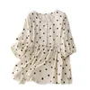 Women's Blouses Xia Tongqin Round Neck Pullover Half Open Front Lantern Sleeves Sweet Dotted Shirt Doll Top Female
