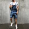 Men Jeans Denim Romper 2021 Men's Black Dark Blue Shorts Casual Streetwear Distressed Overalls310B