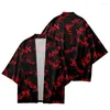 Ethnic Clothing Men Women Black Print Kimono And Shorts Cardigan Japanese Haori Clothes Yukata Streetwear Summer Beach Shirt