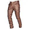 Men's Pants Pocket Punk Retro Gothic Faux PU Slim Fit Casual Youth Long Leather Trousers Plus Size