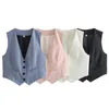 Women's Vests Spring Women Solid Casual Waistcoat Single Breasted V Neck Slim Cropped Vest Elegant Female Outerwear Chic