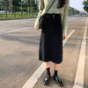 Rokken Rok Dames Herfst Winter Corduroy Split Elegante Koreaanse stijl Mode Zak Hoge taille Lange femme Mid Calf Office