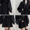 Women's Wool Blends Mid Length Topcoat Blazer Collar Woolen Coat Women Belted Winter Jacket Niche Vintage Loose Fashion Overcoat Solid Trench CoatsL230918