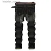 Men's Jeans Unique Mens Distressed Ripped Straight Leg Jeans Fashion Designer Retro Washed Embroidery Bleached Streetwear Black Denim Pants JB164 L230918