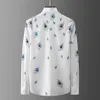 Minglu Peacock Feathers Digital Printing Male Shirts Luxury Long Sleeve Casual Mens Dress Fashion Slim Party Man Men's218h