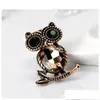 Pins Broschen 3 Farben Strass Retro Eule Pin Brosche Designer Abzeichen Metall Emaille Broche Frauen Luxus Schmuck Party Dekoration Drop D Dhymj