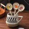 Skedar japansk stil keramisk liten soppa söt tecknad långhandtag kaffekon kreativ bordsartiklar hem kök matlagningsverktyg